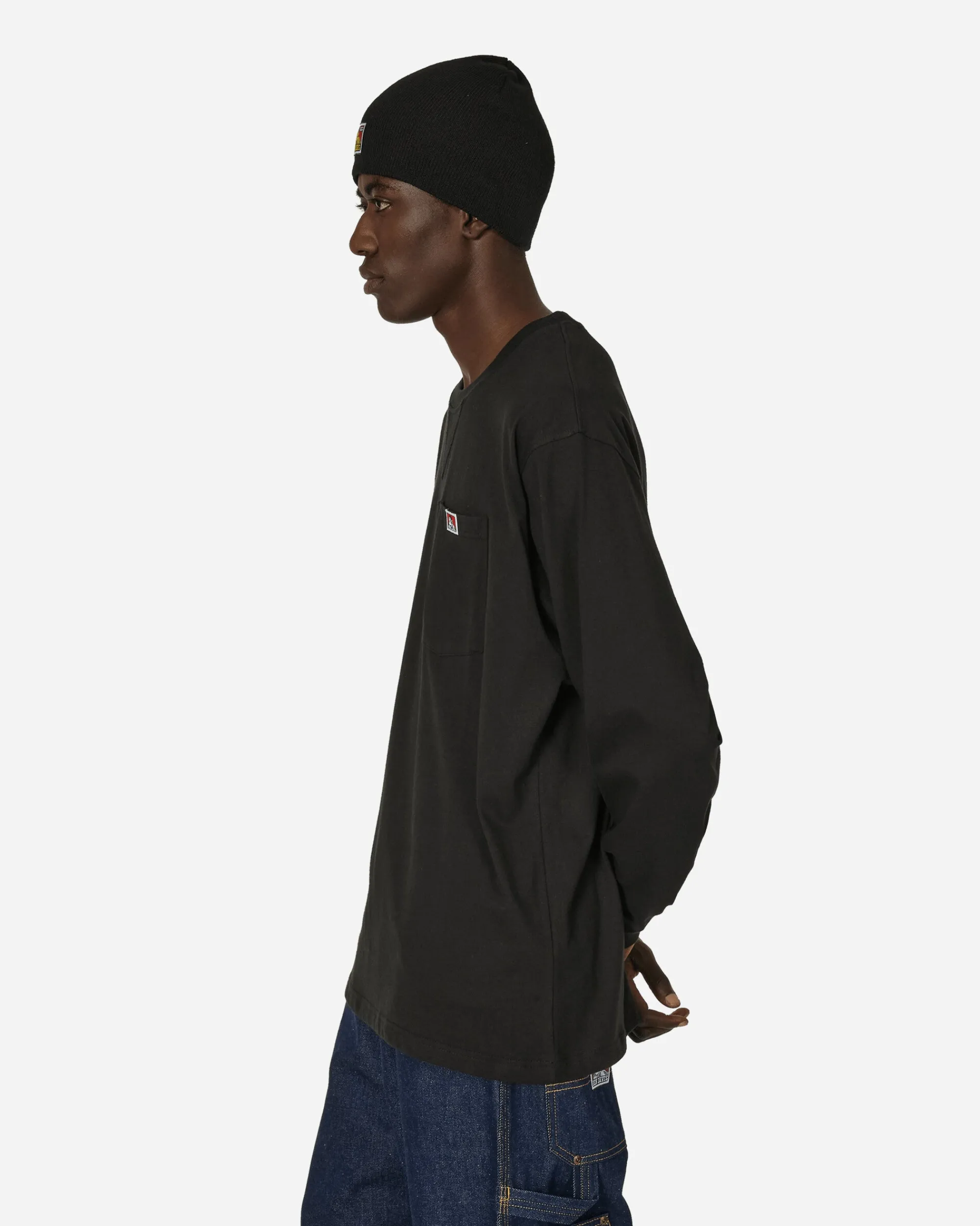 Ben Davis T-Shirts^Heavy Duty Classic Label Pocket Longsleeve T-Shirt Black