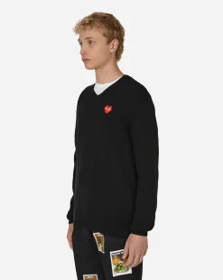 Comme Des Garçons Play Knitwear^Invader Heart V-Neck Sweater Black