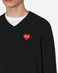 Comme Des Garçons Play Knitwear^Invader Heart V-Neck Sweater Black
