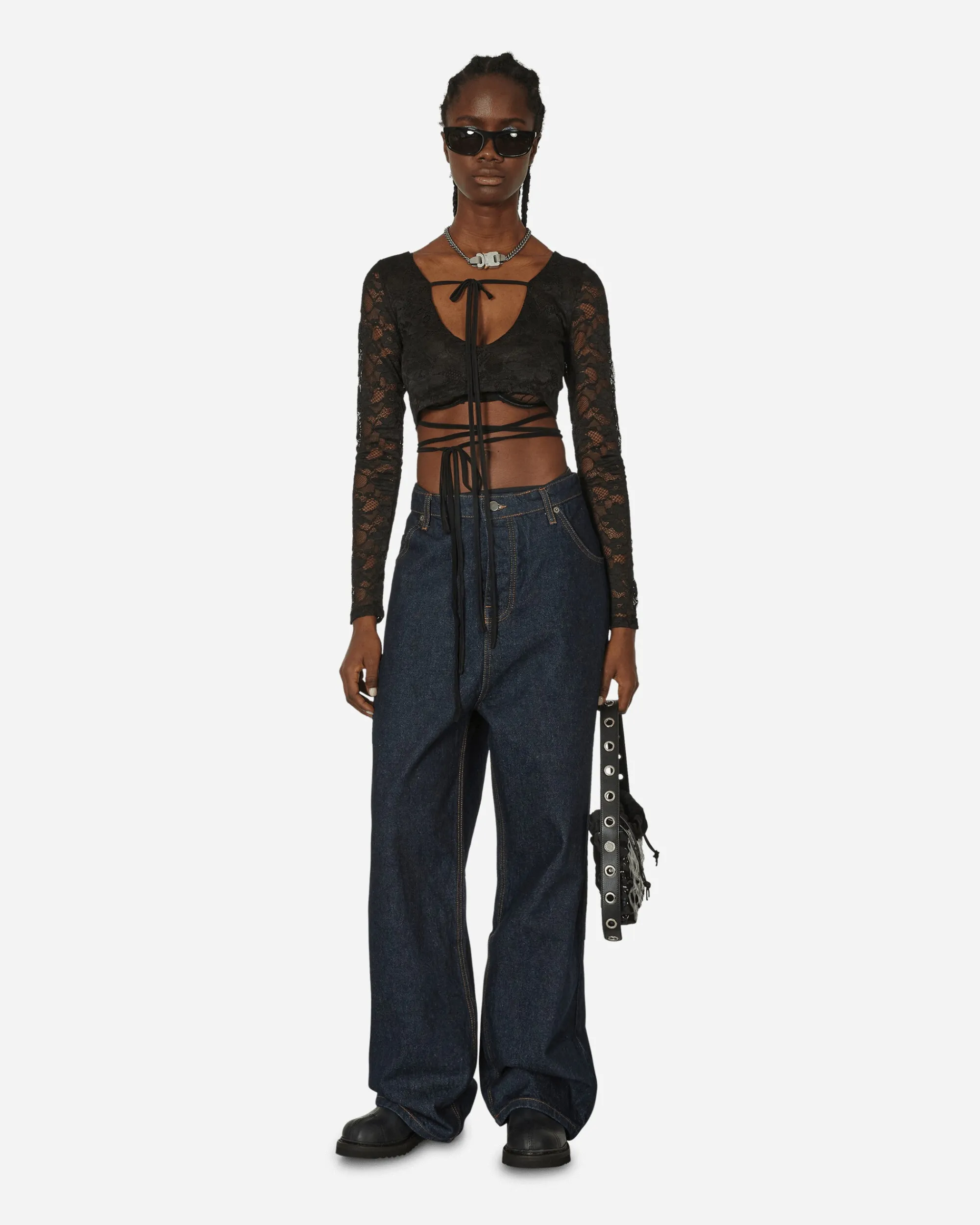 Nii Hai T-Shirts^Lace Crop Top Black