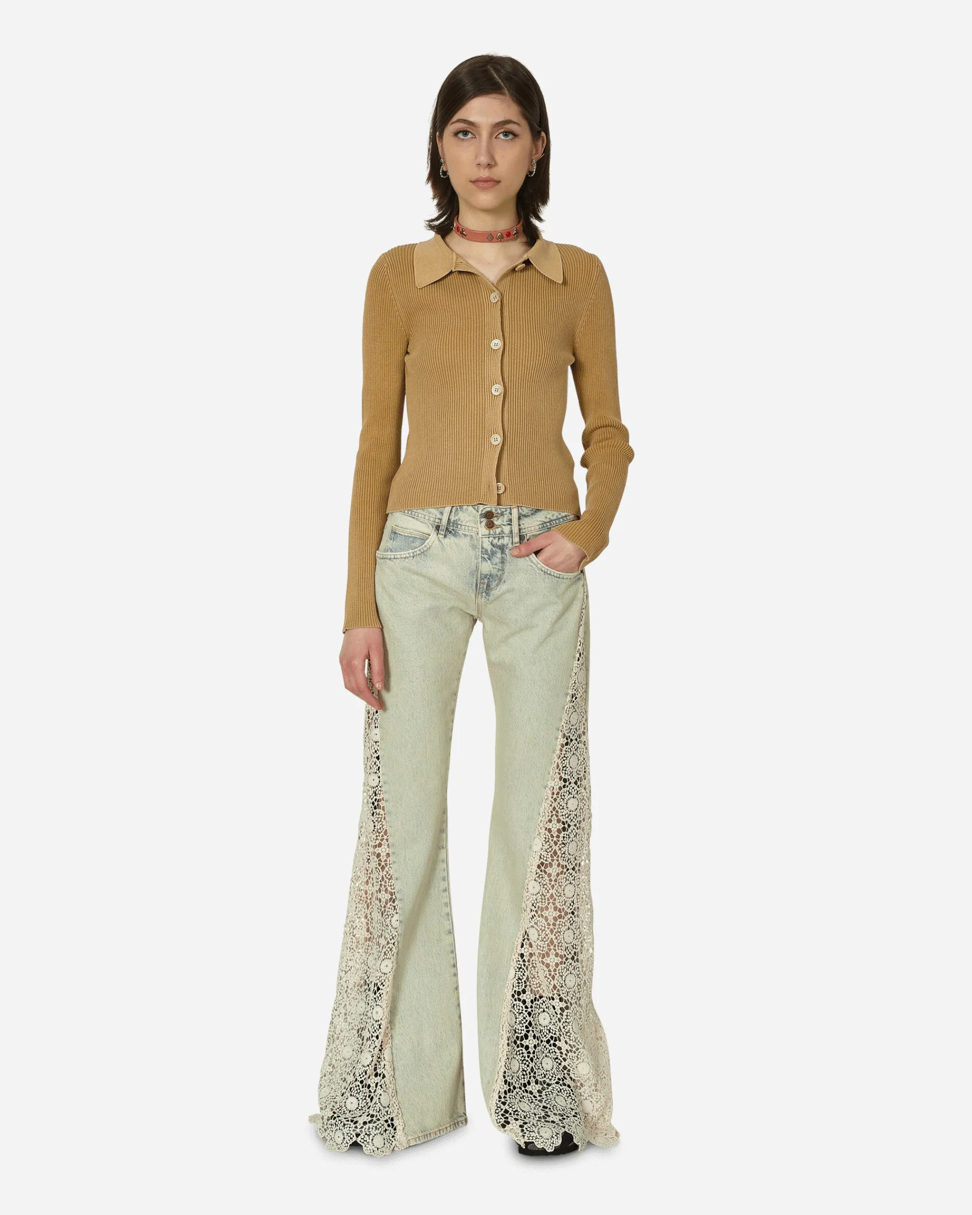 Guess USA Pants^Lace Denim Flare Pants Tinted Light Wash