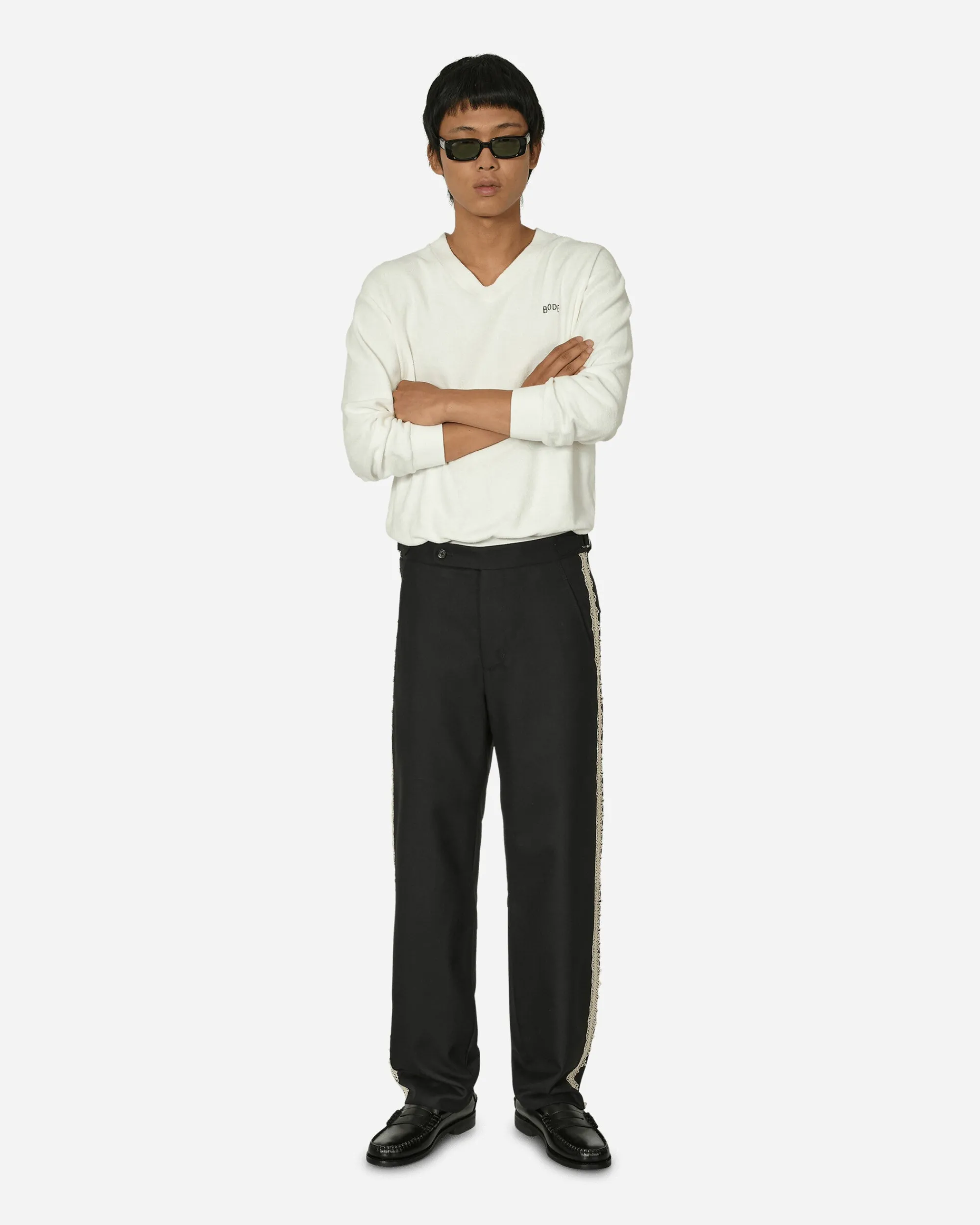 Bode Pants^Lacework Side Buckle Trousers Black