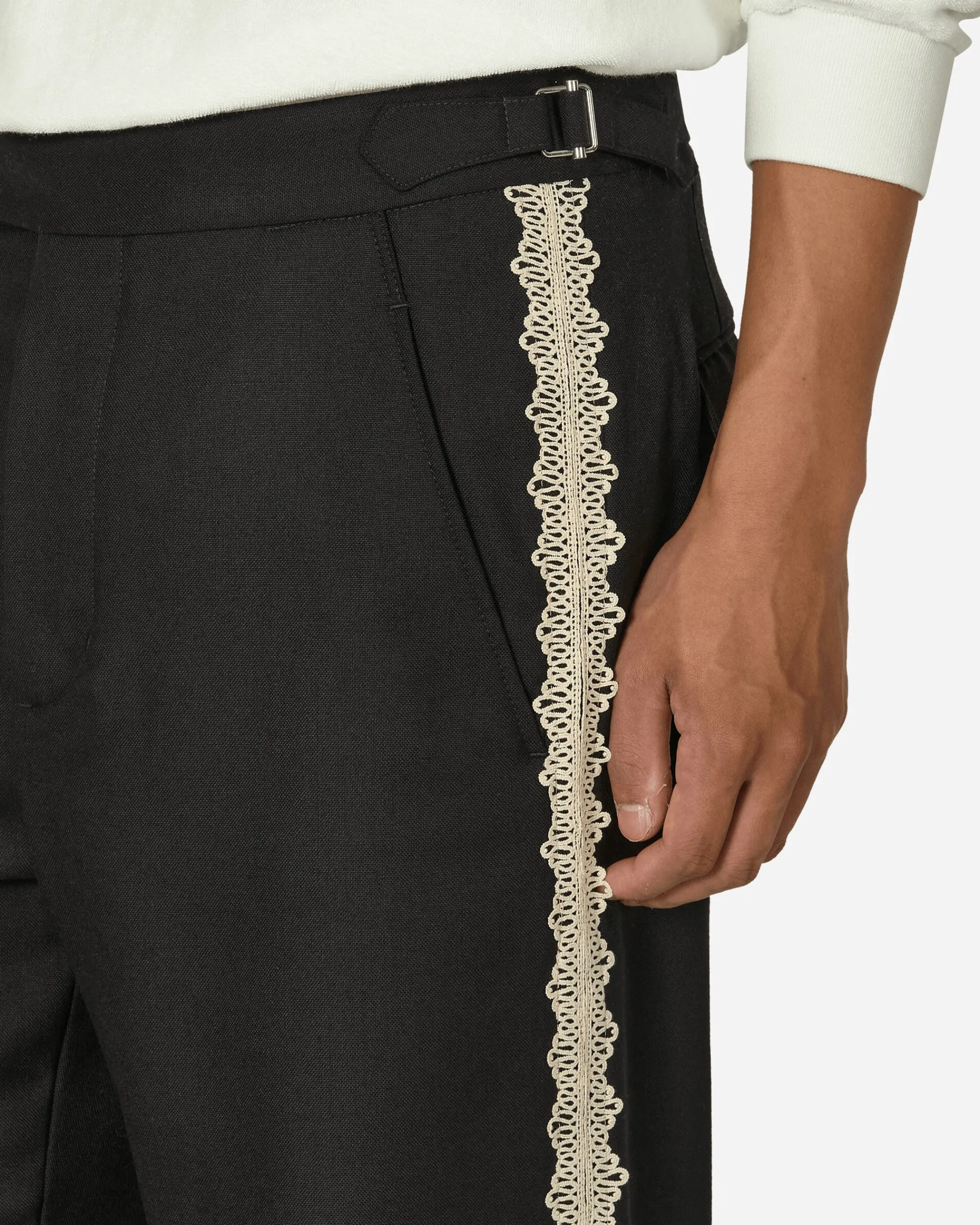 Bode Pants^Lacework Side Buckle Trousers Black