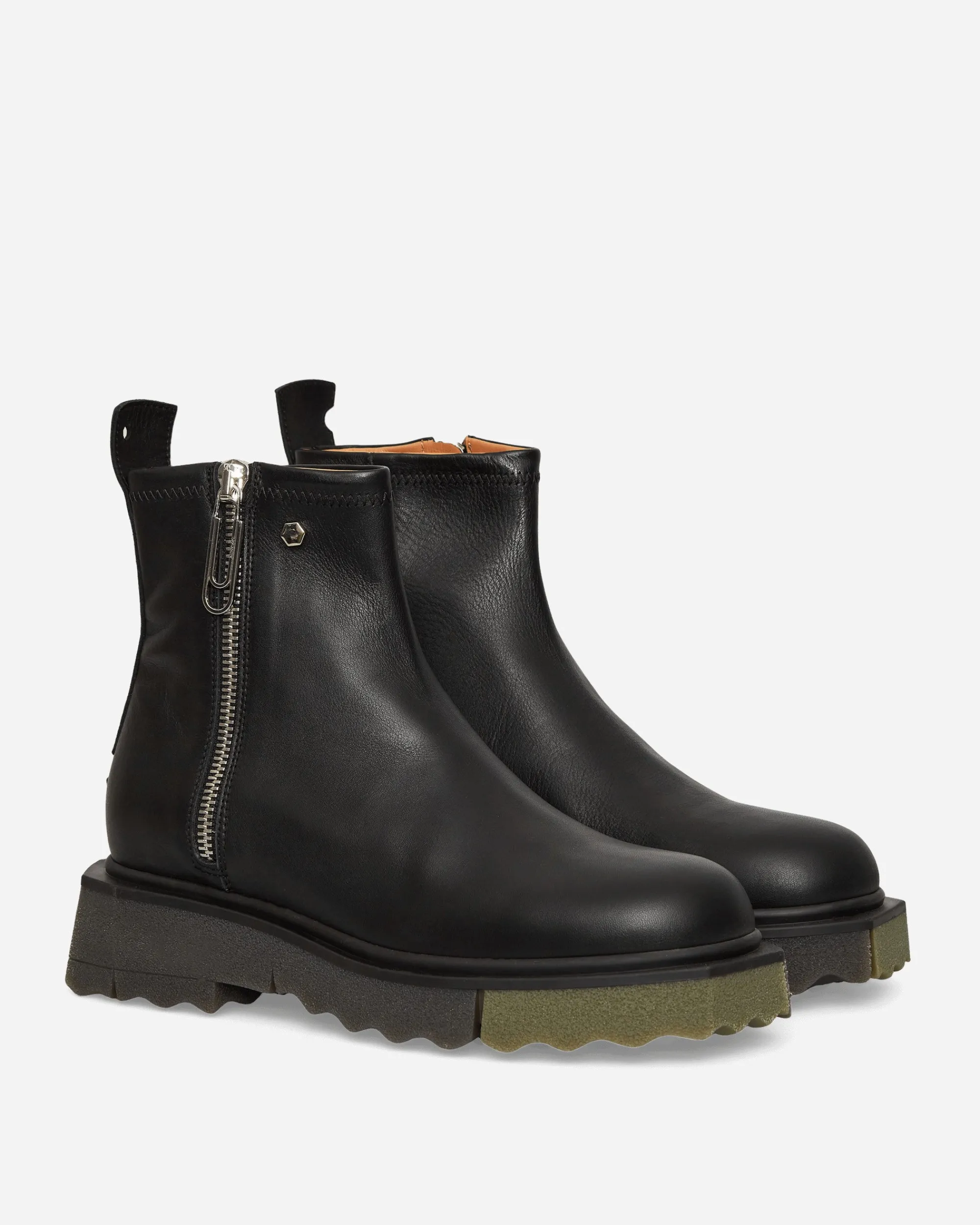 Off-White Boots^Leather Sponge Zip Boots Black