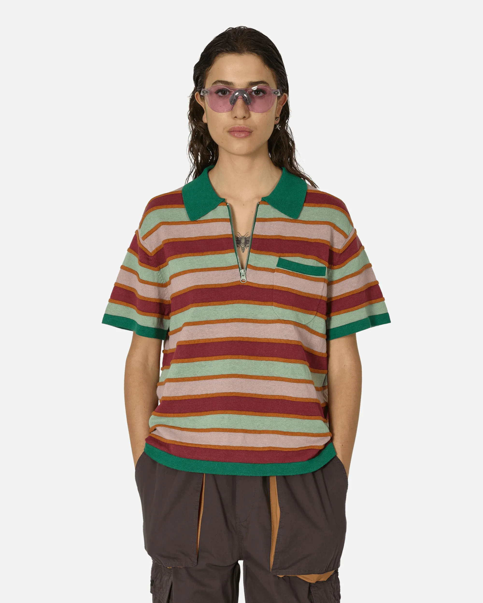 Brain Dead T-Shirts^Lifted Stripe Half Zip Shirt Red