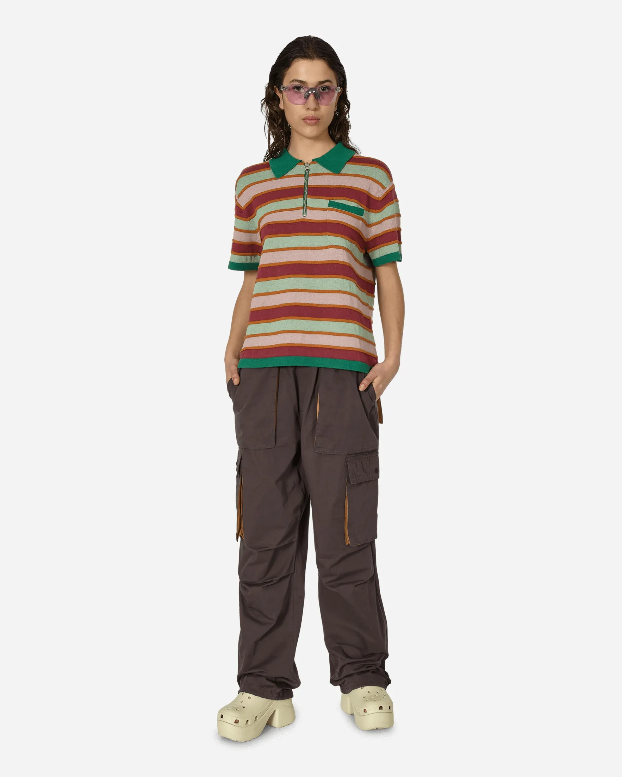 Brain Dead T-Shirts^Lifted Stripe Half Zip Shirt Red