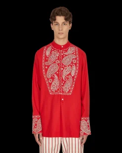 Wales Bonner Shirts^Menelik Embroidered Shirt Red
