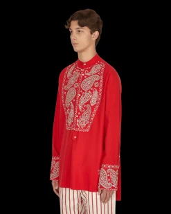 Wales Bonner Shirts^Menelik Embroidered Shirt Red