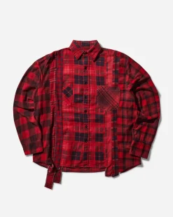 Needles Shirts^Men's 7 Cuts Flannel Shirt Over Dye Red