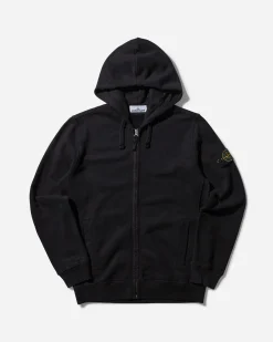 Stone Island Sweatshirts^Men's Brushed Organic Cotton Fleece Zip Up Hoodie Black