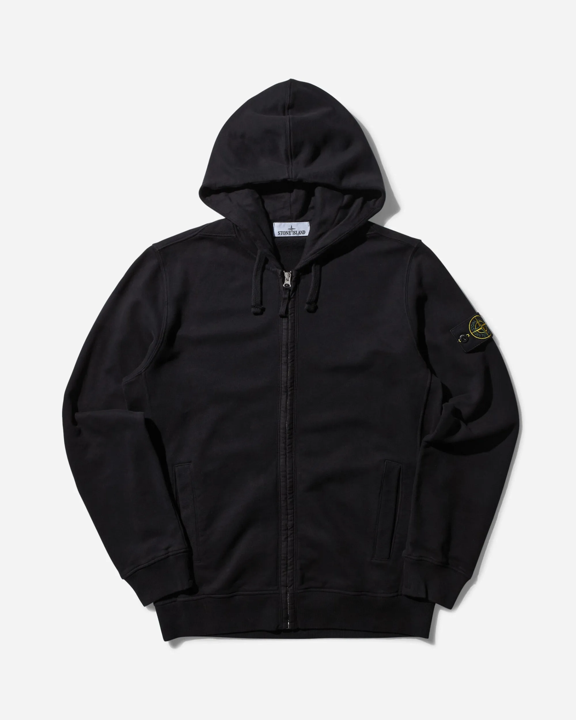 Stone Island Sweatshirts^Men's Brushed Organic Cotton Fleece Zip Up Hoodie Black