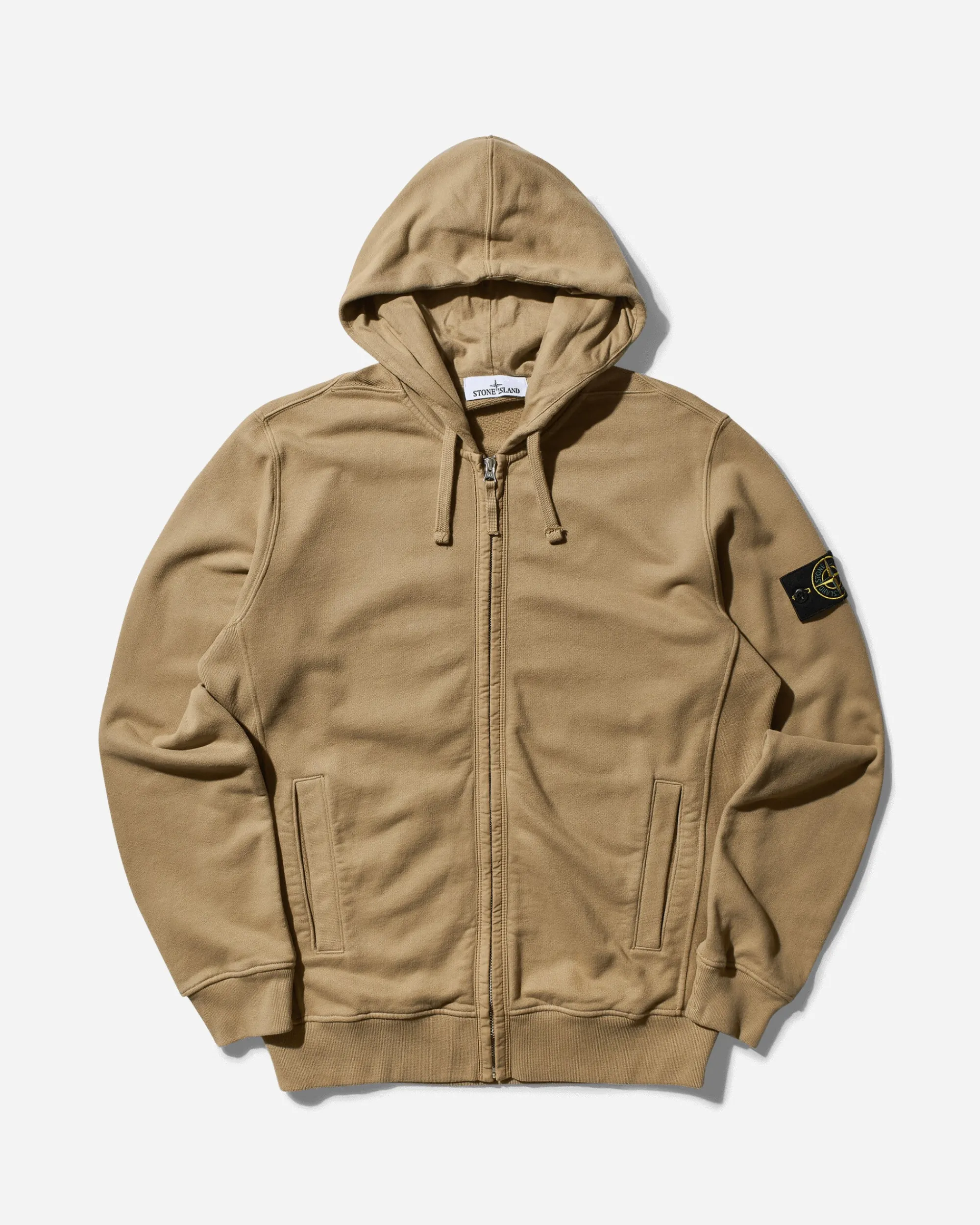 Stone Island Sweatshirts^Men's Brushed Organic Cotton Fleece Zip Up Hoodie Biscuit