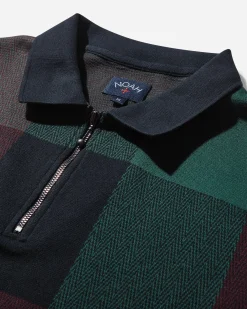 Noah T-Shirts^Men's Buffalo Plaid Zip Polo Navy / Burgundy / Green