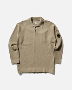 C.P. Company Knitwear^Men's Chenille Cotton Polo Knit Sweater Vintage Khaki