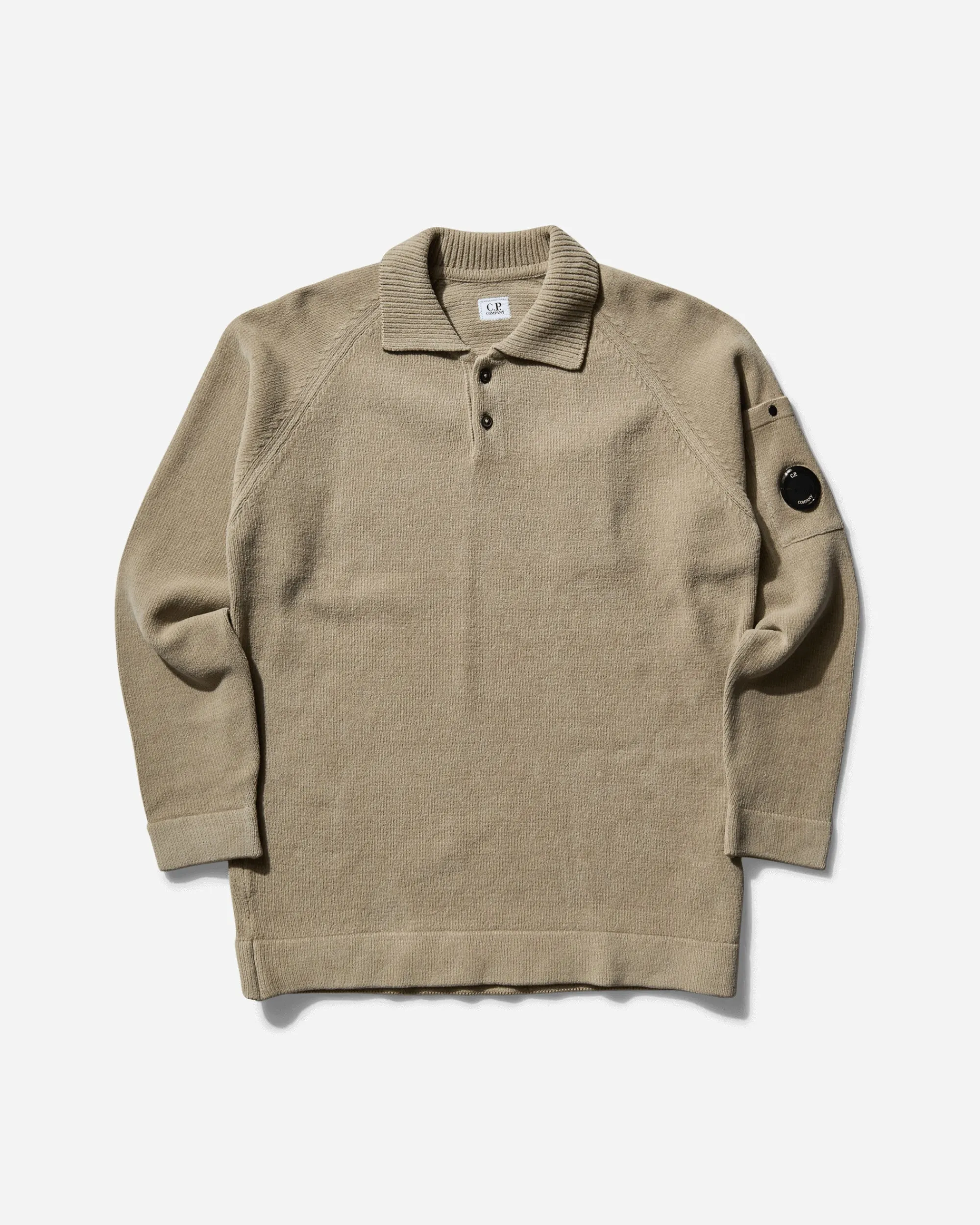 C.P. Company Knitwear^Men's Chenille Cotton Polo Knit Sweater Vintage Khaki