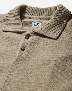C.P. Company Knitwear^Men's Chenille Cotton Polo Knit Sweater Vintage Khaki