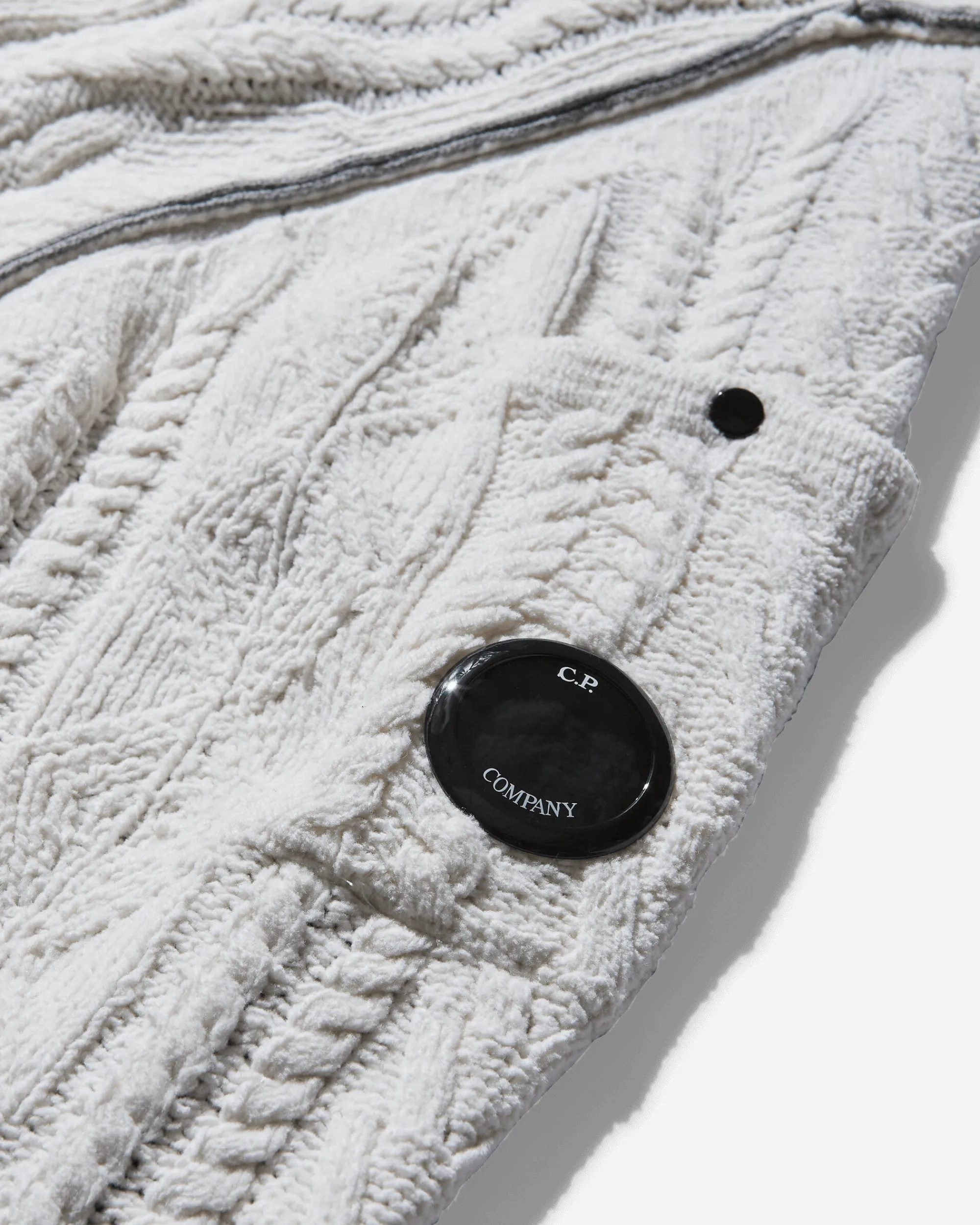 C.P. Company Knitwear^Men's Cotton Chenille Double Intarsia Zipped Knit White