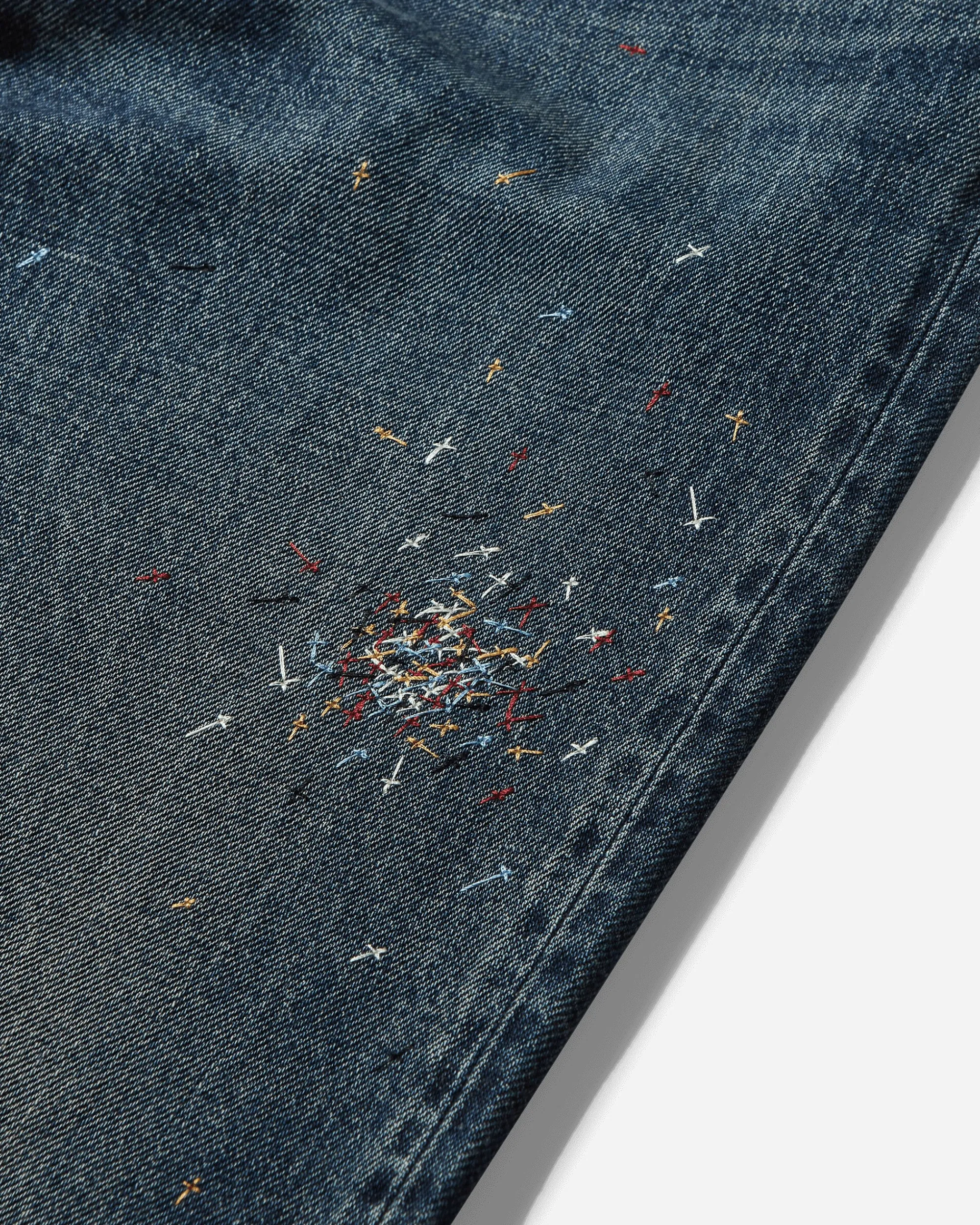 Undercover Pants^Men's Cross Embroidery Distressed Denim Pants Light Blue Indigo