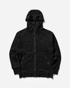 C.P. Company Sweatshirts^Men's Diagonal Raised Fleece Goggle Zipped Hoodie Black