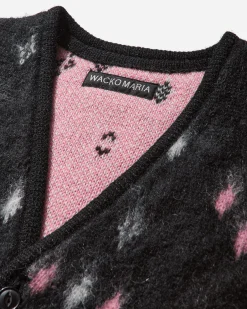 WACKO MARIA Knitwear^Men's Diamond Heavy Mohair Cardigan Black