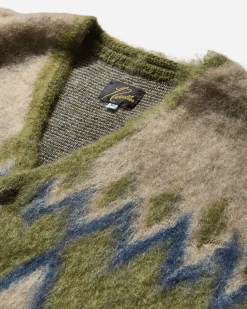 Needles Knitwear^Men's Diamond Mohair Cardigan Olive