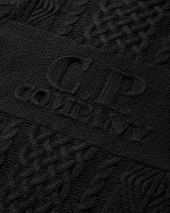 C.P. Company Knitwear^Men's Lambswool GRS Hooded Zip Cardigan Black