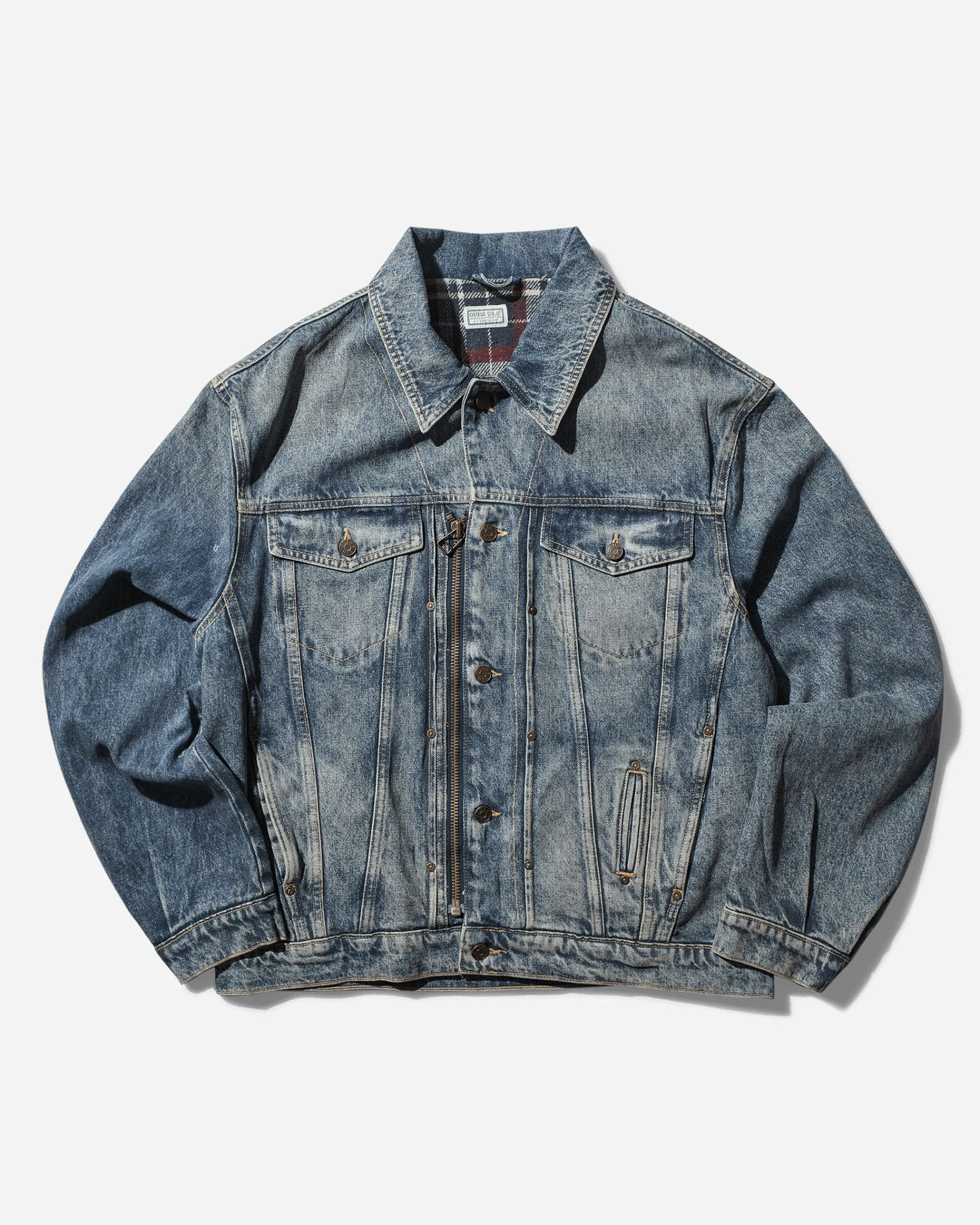 Guess USA Coats And Jackets^Men's Lined Zip-Up Trucker Jacket Coated Used Indigo