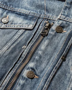 Guess USA Coats And Jackets^Men's Lined Zip-Up Trucker Jacket Coated Used Indigo