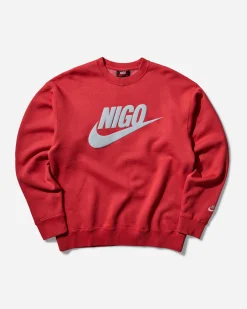 Nike Sweatshirts^Men's Nigo Fleece Crewneck Sweatshirt Gym Red / Wolf Grey