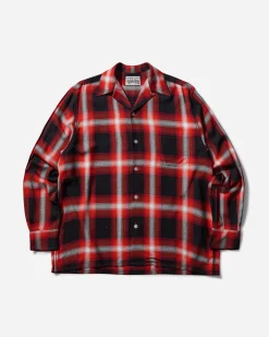 WACKO MARIA Shirts^Men's Ombre Check Open Collar Longsleeve Shirt (Type-1) Red