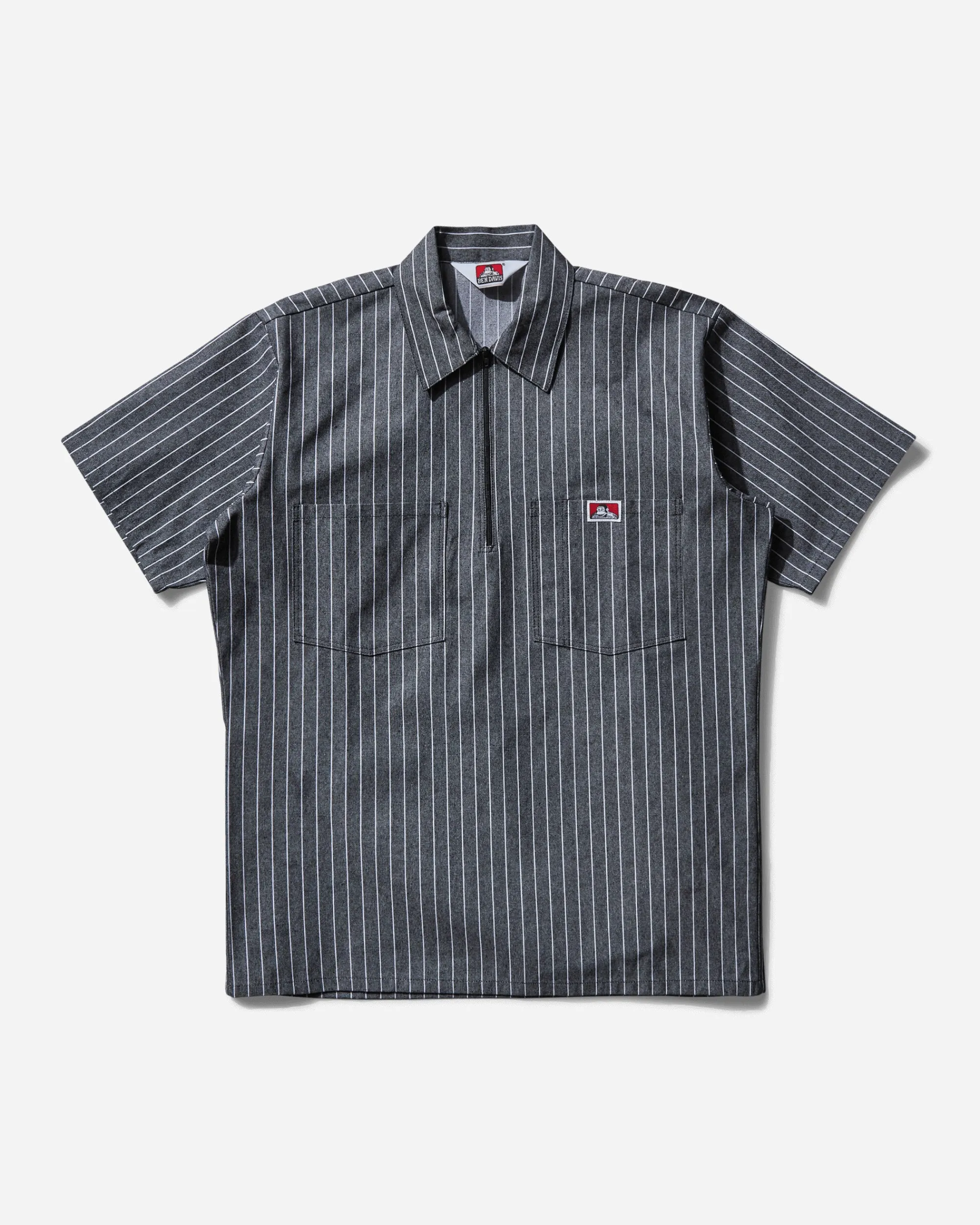 Ben Davis Shirts^Men's Stripe 1/2 Zip Shortsleeve Shirt Butcher Block Stripe Black