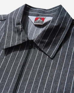 Ben Davis Shirts^Men's Stripe 1/2 Zip Shortsleeve Shirt Butcher Block Stripe Black