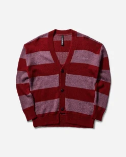 No Problemo Knitwears|Knitwear^Men's Striped Mohair Oversized Cardigan Burgundy