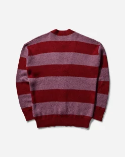 No Problemo Knitwears|Knitwear^Men's Striped Mohair Oversized Cardigan Burgundy