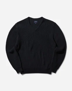 Noah Knitwear^Men's V-Neck Shaker Stitch Sweater Navy