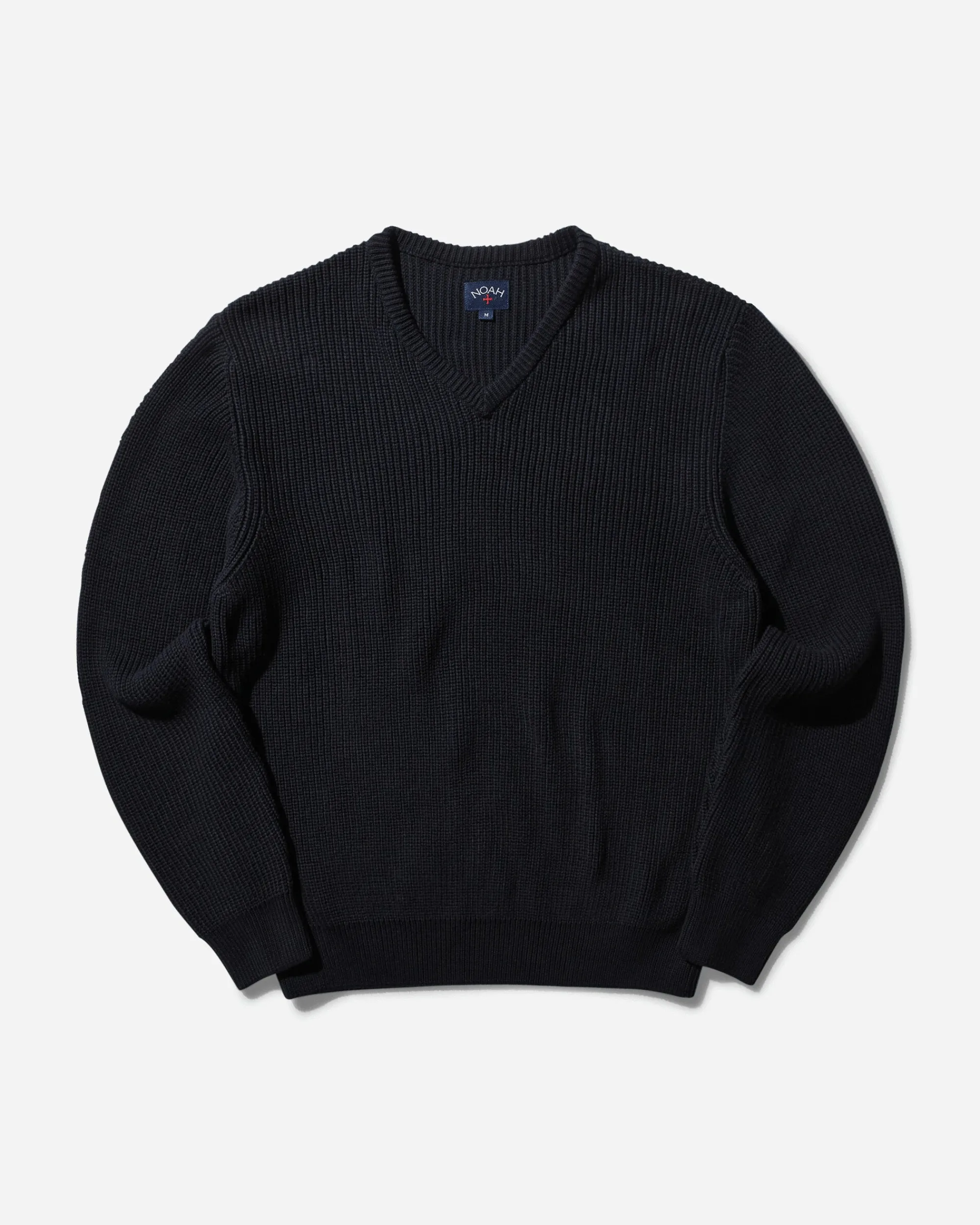 Noah Knitwear^Men's V-Neck Shaker Stitch Sweater Navy