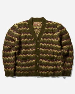 Brain Dead Knitwears|Knitwear^Men's Zig Zag Striped Cardigan Olive