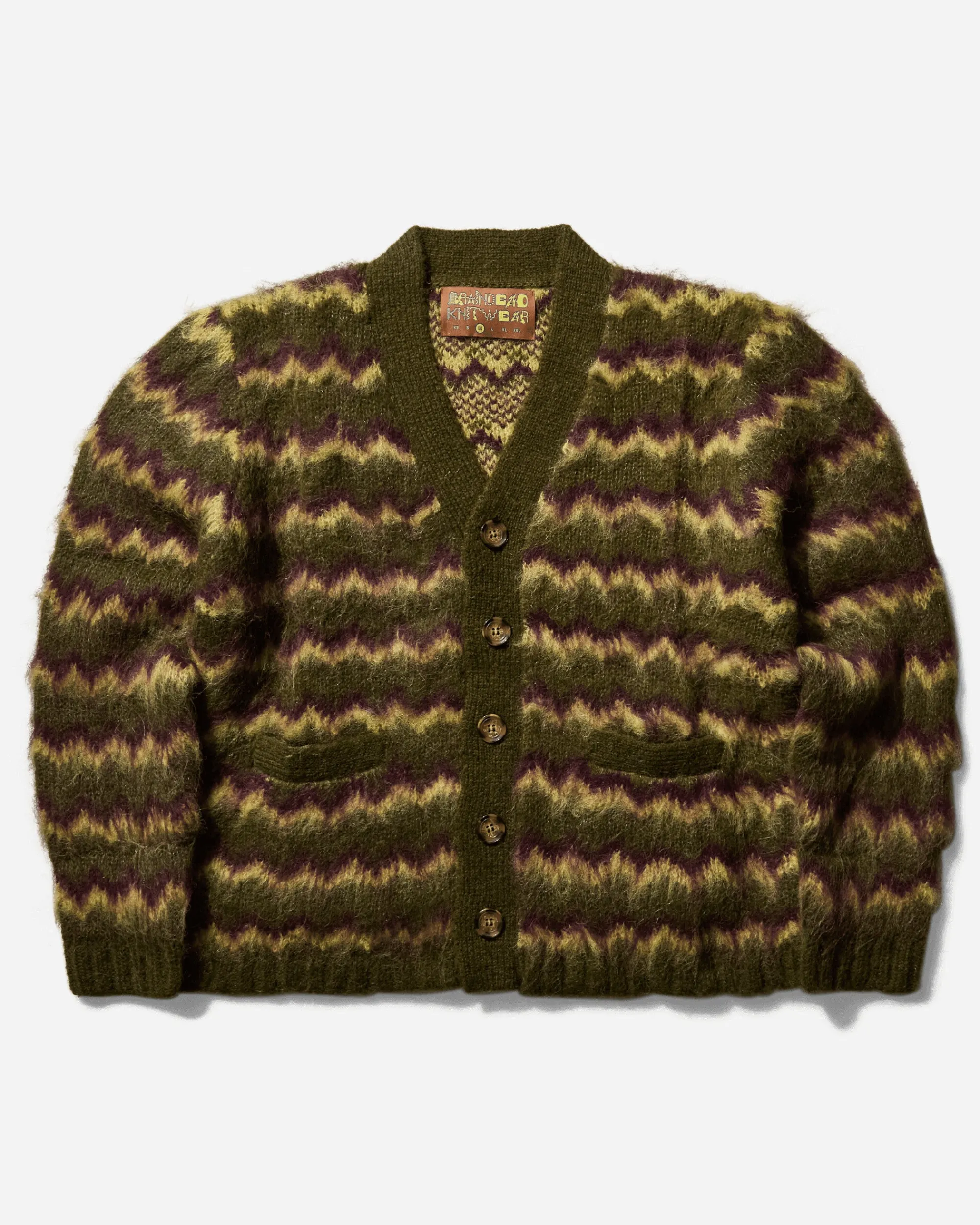 Brain Dead Knitwears|Knitwear^Men's Zig Zag Striped Cardigan Olive