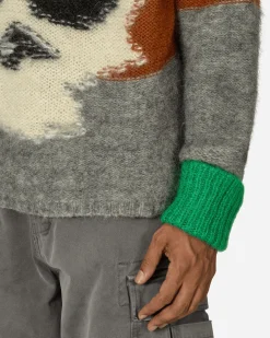 ERL Knitwear^Mohair Skull Intarsia Sweater Brown