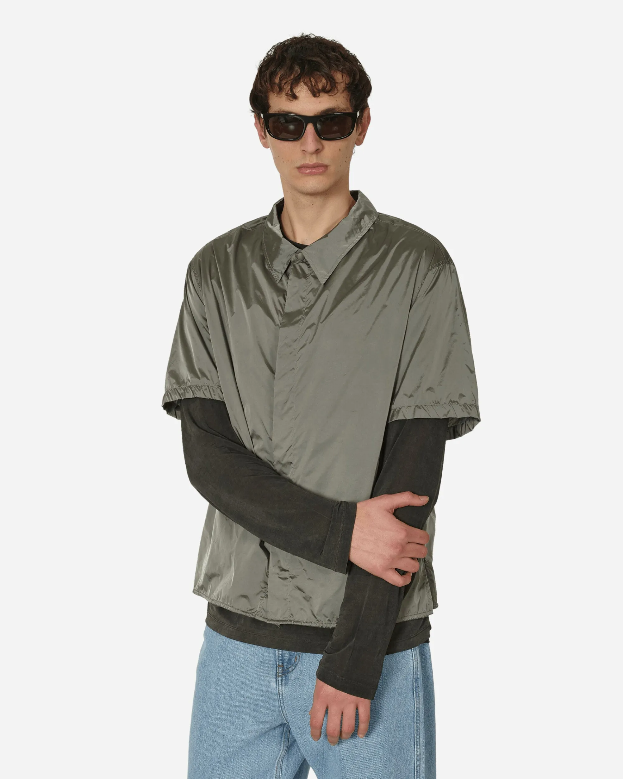 AMOMENTO Shirts^Nylon Short Sleeve Shirt Grey