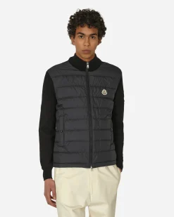 Moncler Knitwear^Padded Cotton Zip-Up Cardigan Black