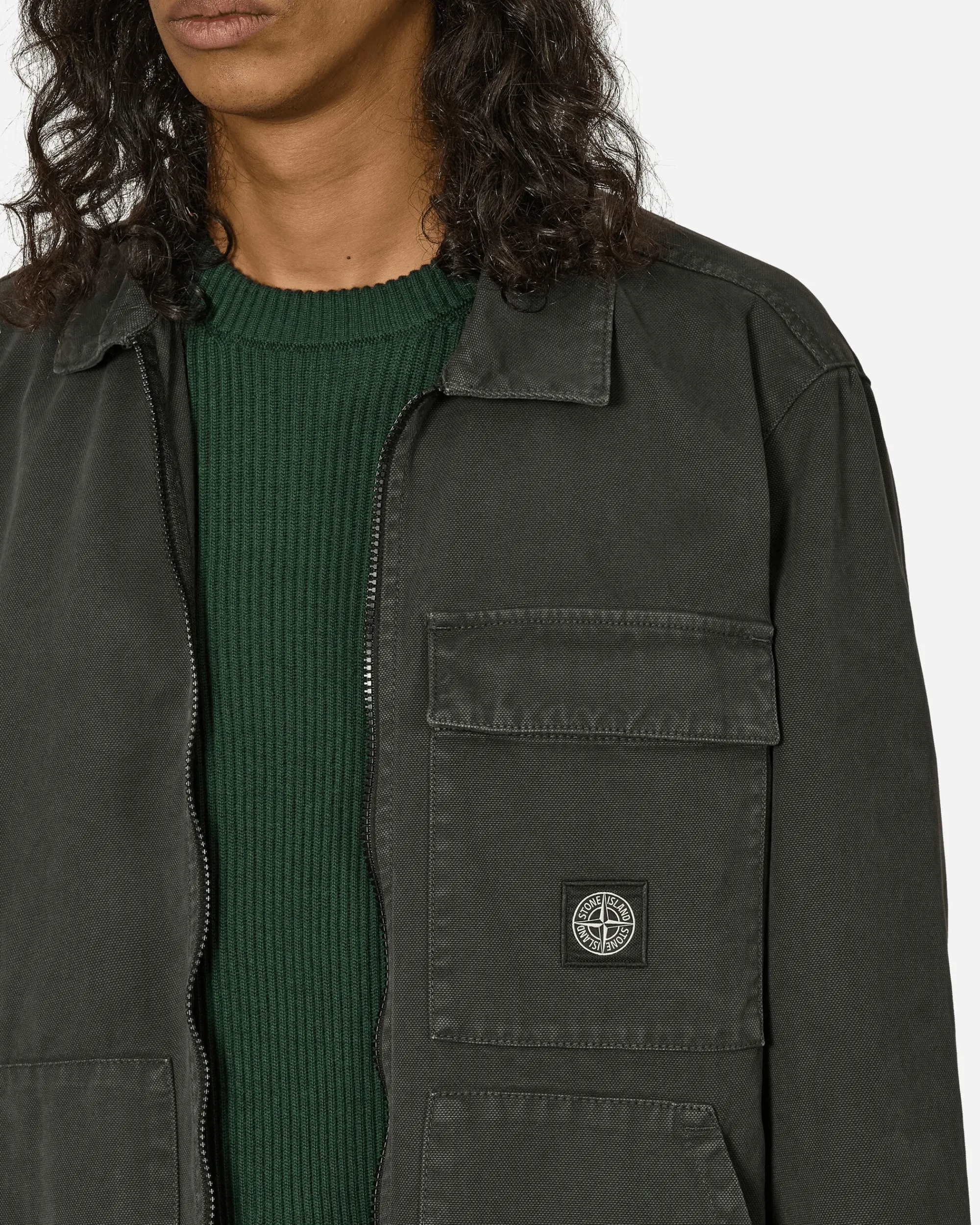 Stone Island Shirts^Panama Cotton 'OLD' Effect Overshirt Lead Grey