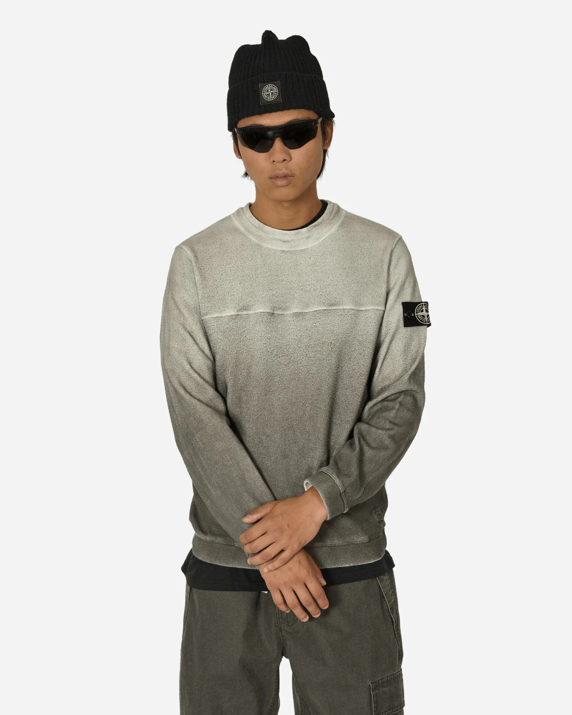 Stone Island Sweatshirts^Panama Recycled Oxide Plating Garment Dyed Cewneck Sweatshirt Lead Grey