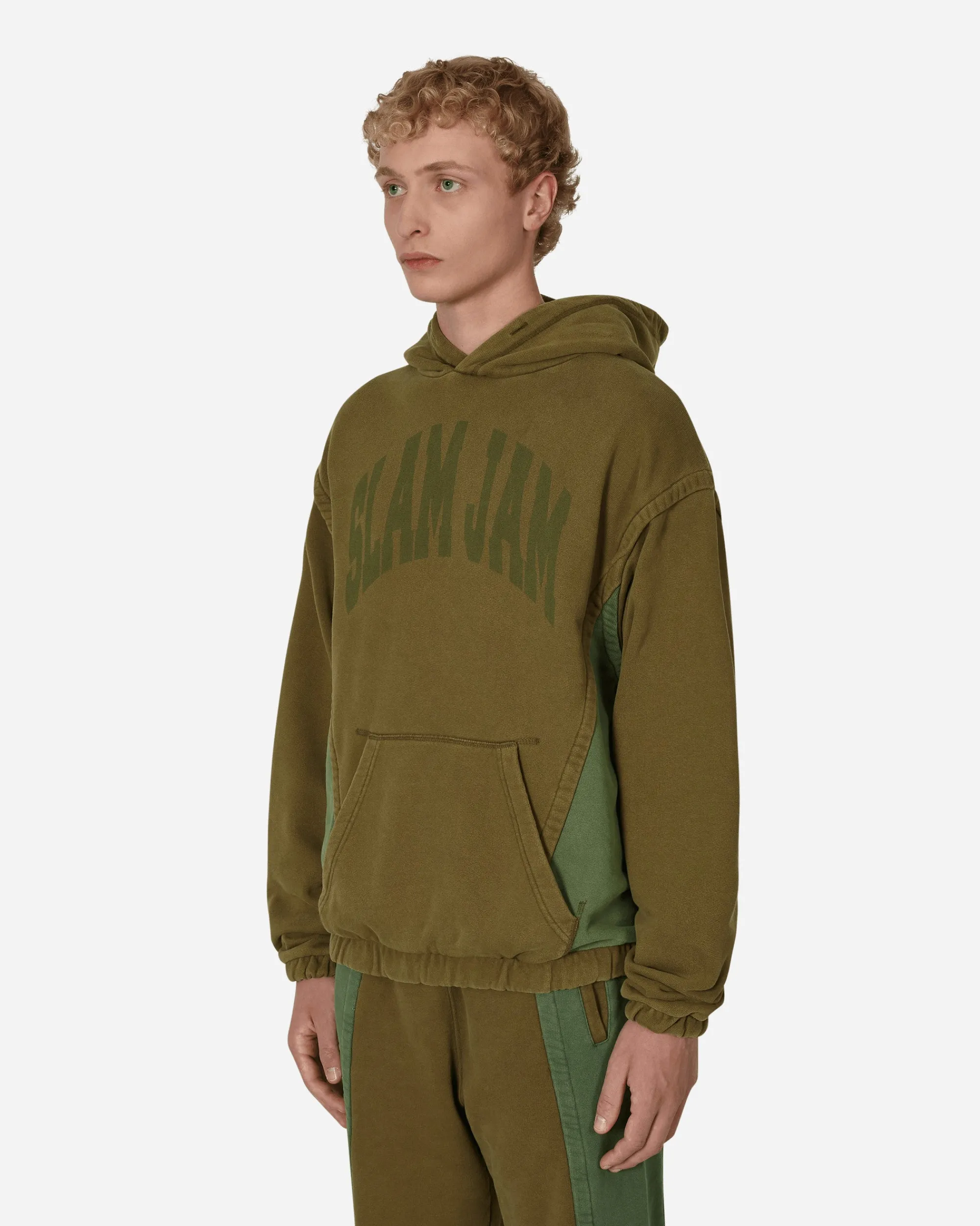 Slam Jam Sweatshirts^Panel Hooded Sweatshirt Green / Brown