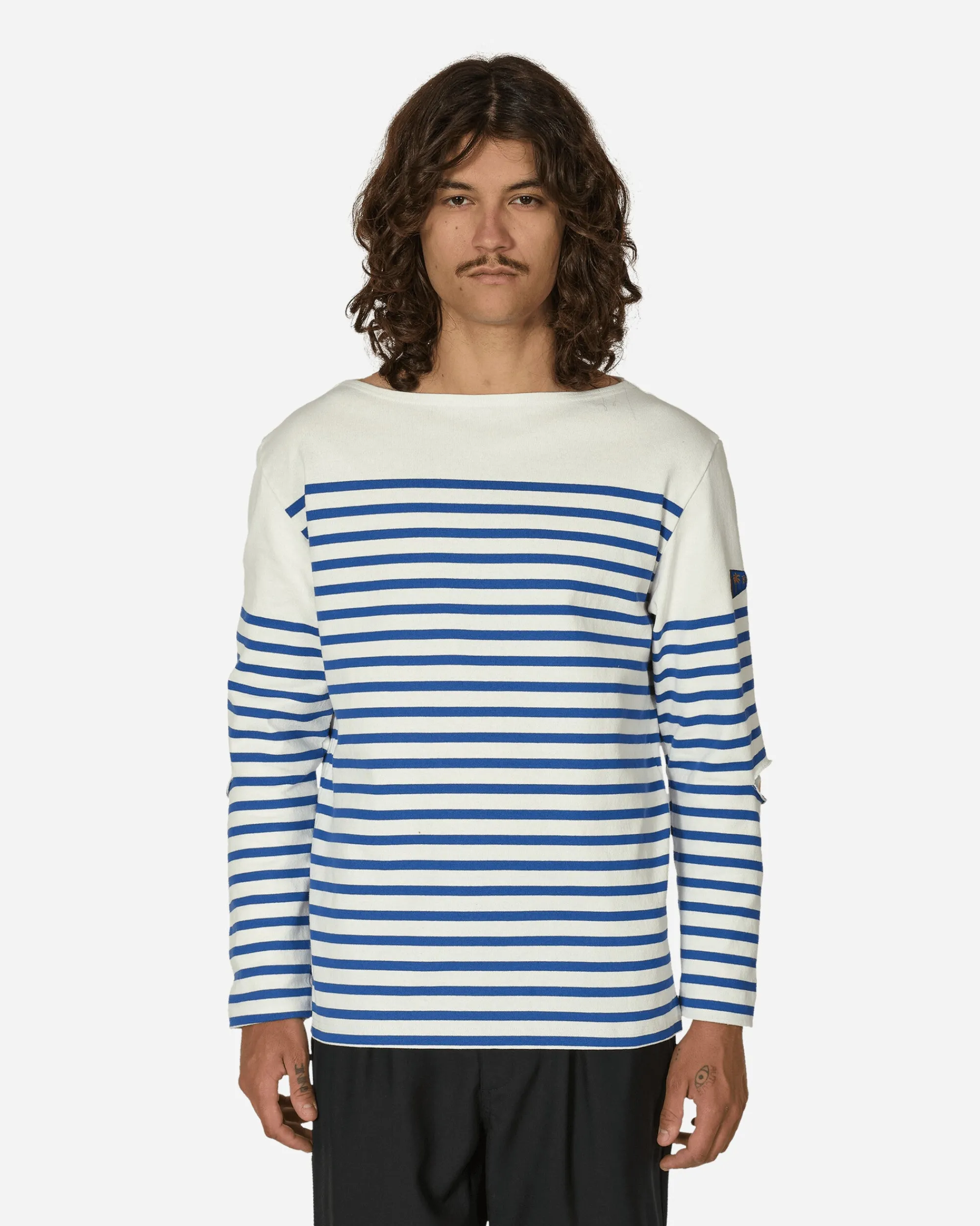 KAPITAL T-Shirts^Panel Stripe Jersey Elbow-Rip Longsleeve T-Shirt (Rainbowy Patch) White