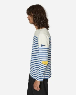 KAPITAL T-Shirts^Panel Stripe Jersey Elbow-Rip Longsleeve T-Shirt (Rainbowy Patch) White