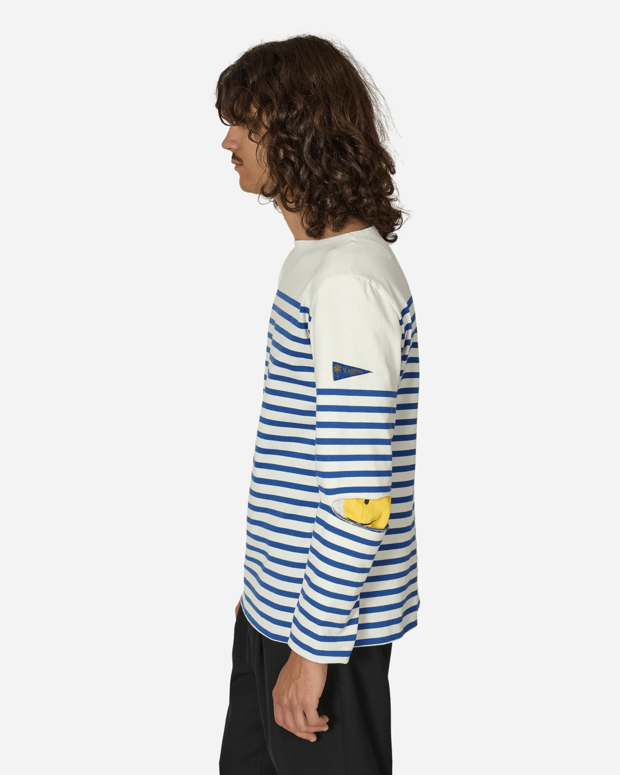 KAPITAL T-Shirts^Panel Stripe Jersey Elbow-Rip Longsleeve T-Shirt (Rainbowy Patch) White