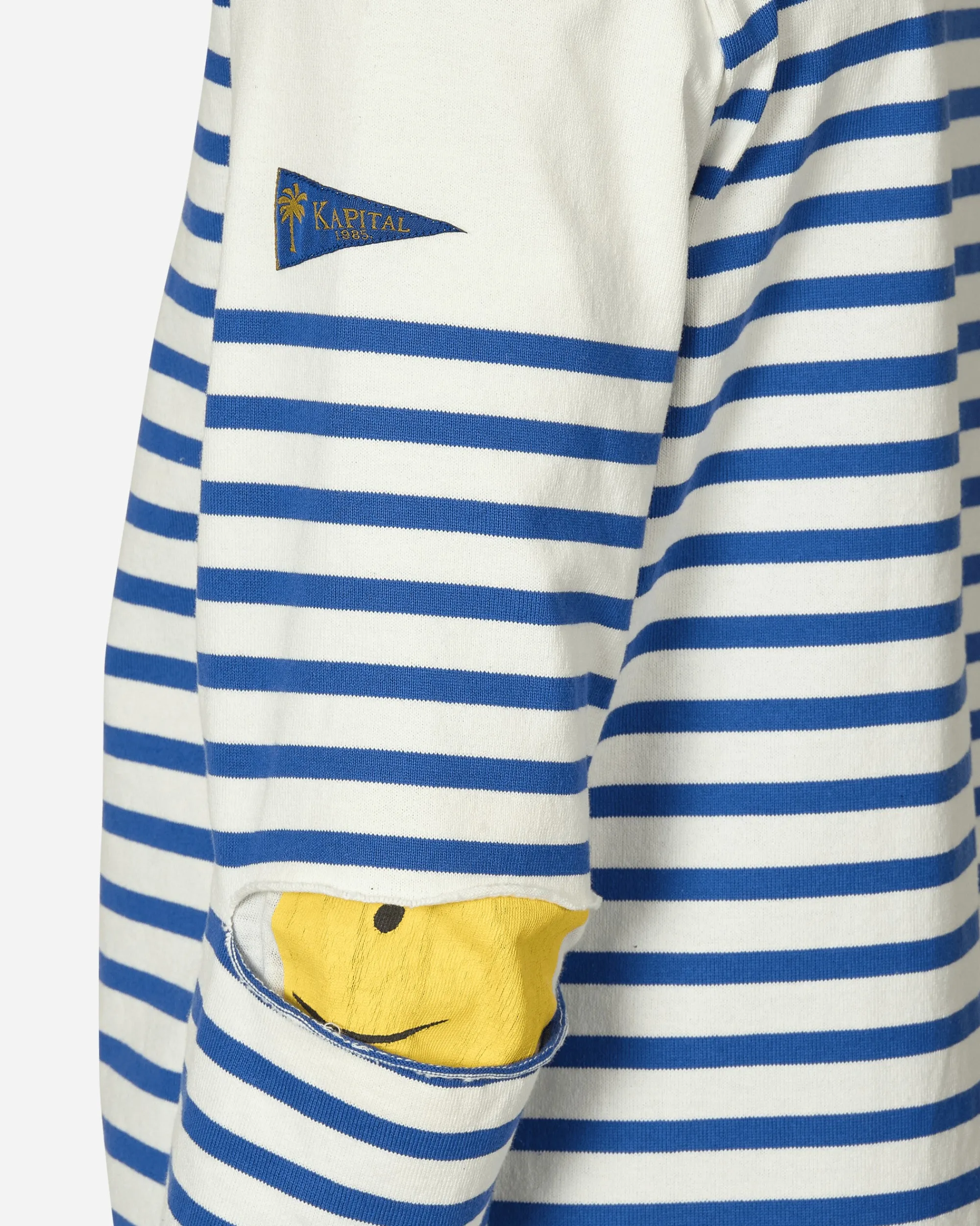 KAPITAL T-Shirts^Panel Stripe Jersey Elbow-Rip Longsleeve T-Shirt (Rainbowy Patch) White