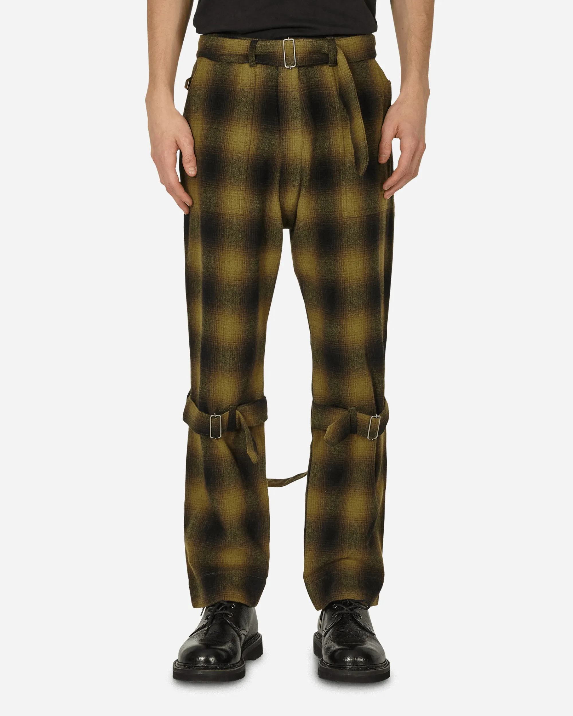 Phingerin Pants^Plaid Wool Ombre Bontage Pants Yellow