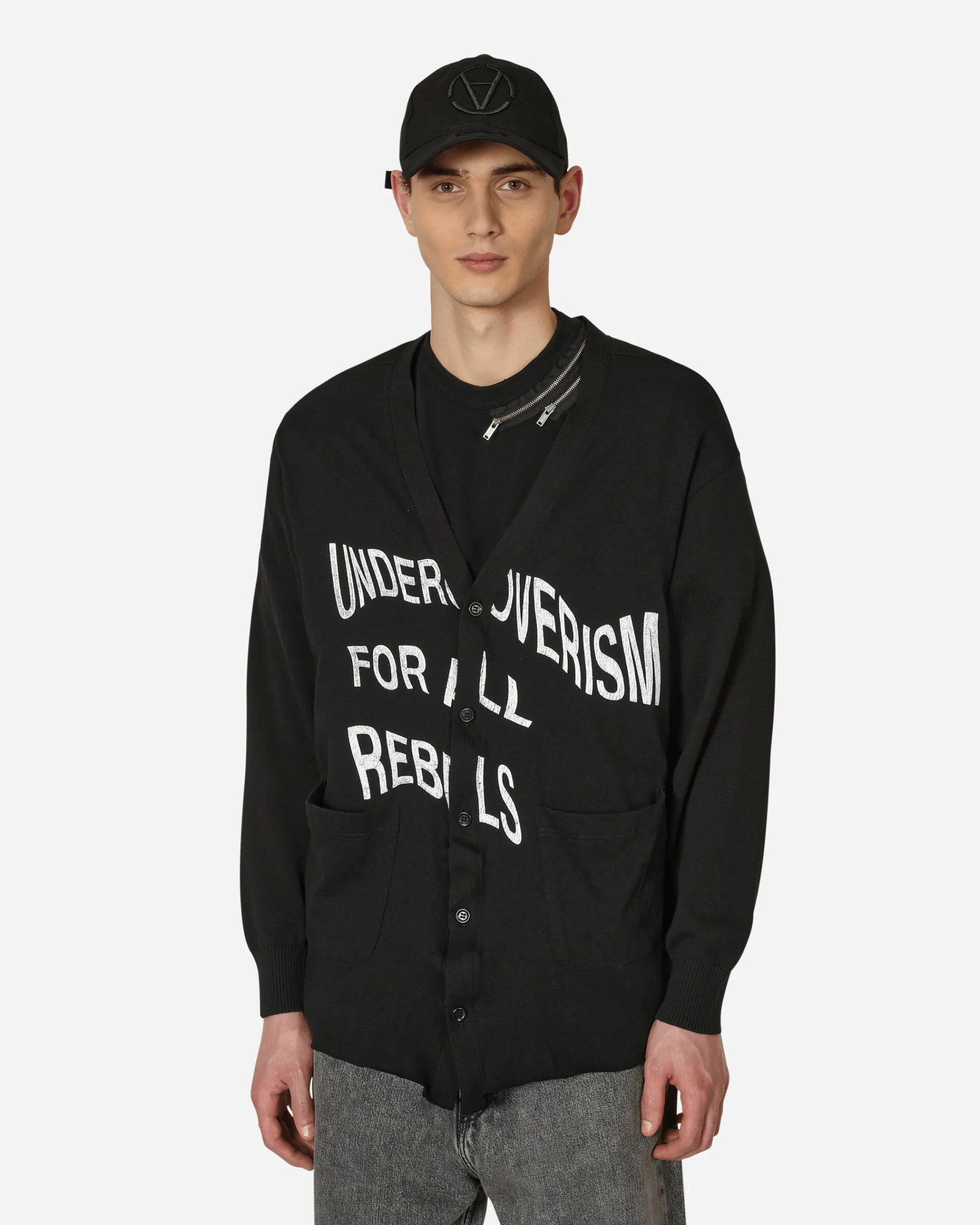 Undercoverism Knitwear^Printed Cotton Cardigan Black